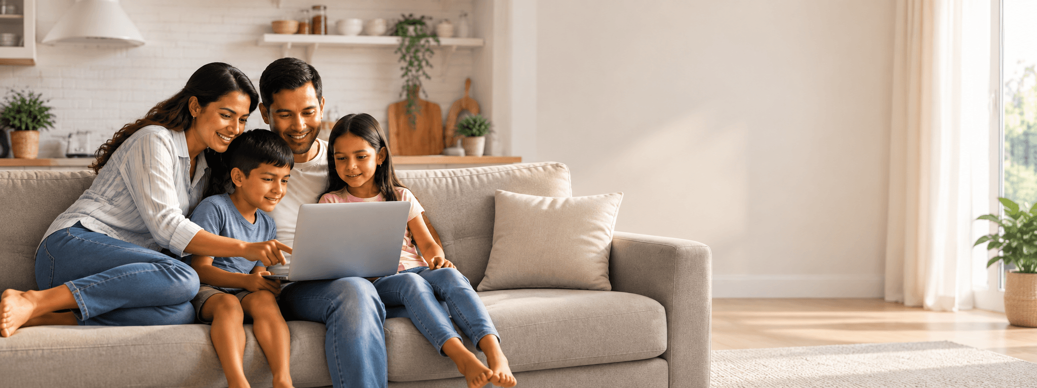 Familia con internet fibra Linka