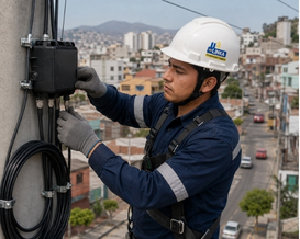 Técnico de Linka instalando fibra óptica